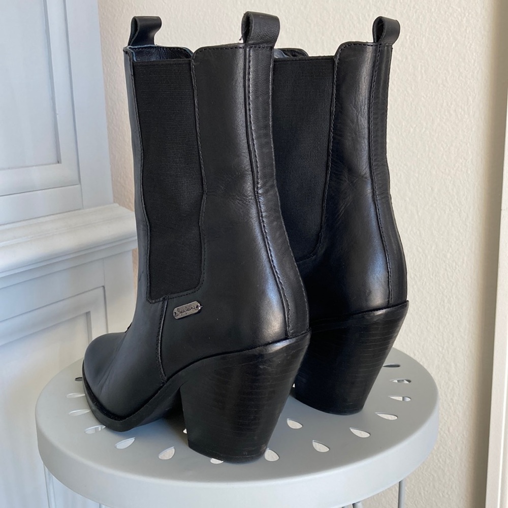Pepe Jeans London Black Leather Cowboy Western Boot Bootie w Goring size EU 37 - Picture 4 of 17